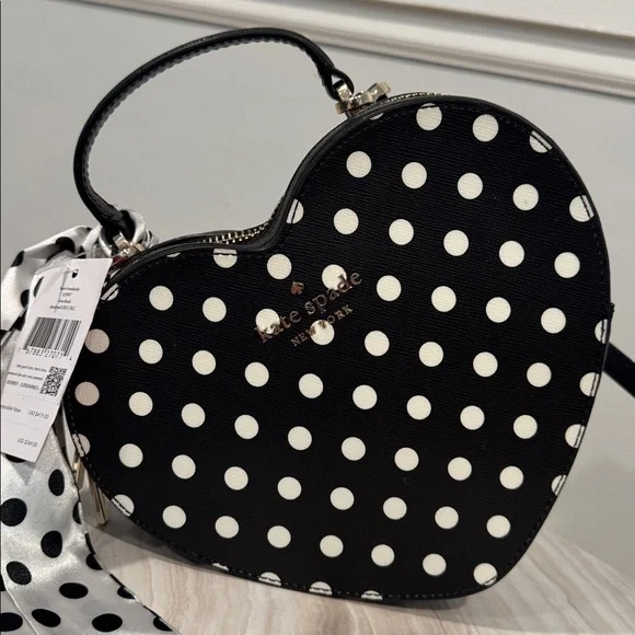 Kate Spade Love Shack Heart Black White Polka Dot Crossbody NWT - Picture 4 of 17